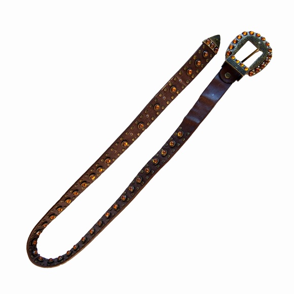 Western Amber and Gem Studded Belt with Big Buckle - Picture 6 of 12